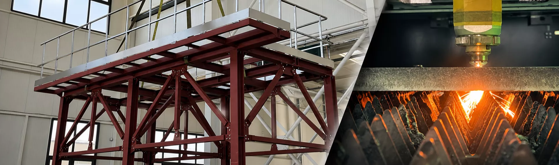 Fabricated and painted steel support structure assembled on site.